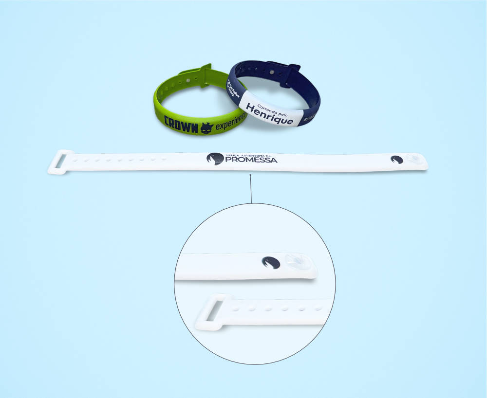 Pulseira reutiliz&aacute;vel emborrachada personalizada