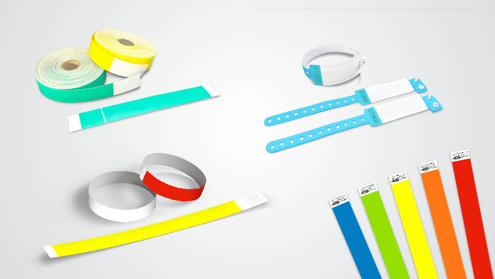 Pulseiras hospitalares da PasseVIP em diferentes modelos e cores