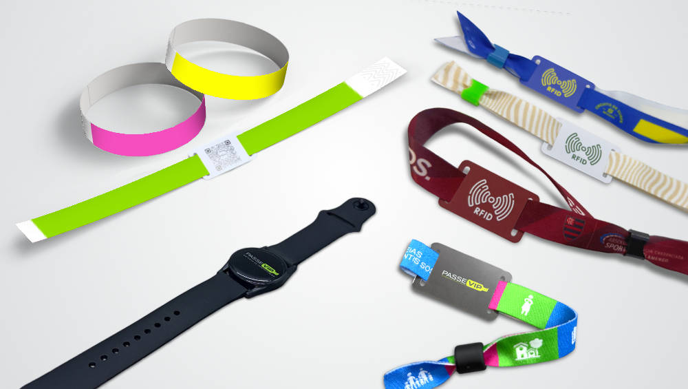 Pulseiras RFID/NFC da PasseVIP em diferentes materiais e formatos