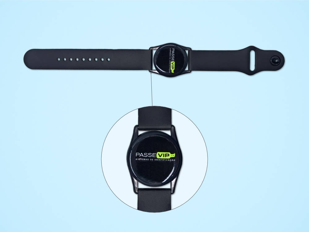Pulseira reutiliz&aacute;vel emborrachada com RFID/NFC