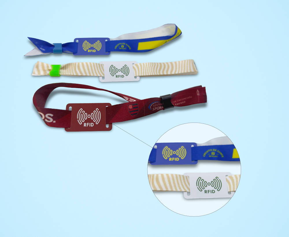 Pulseira tecido sublim&aacute;tico com RFID/NFC
