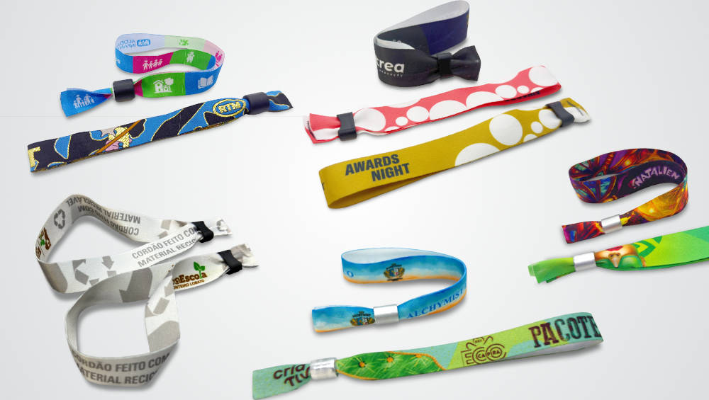 Pulseiras de tecido da PasseVIP em diferentes acabamentos