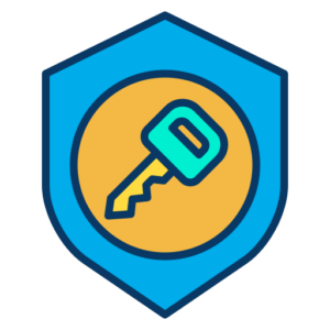 símbolo azul e amarelo com uma chave